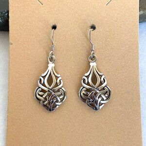 Sterling Silver 925 1.5" Celtic Knot Teardrop Dangle Drop Earrings